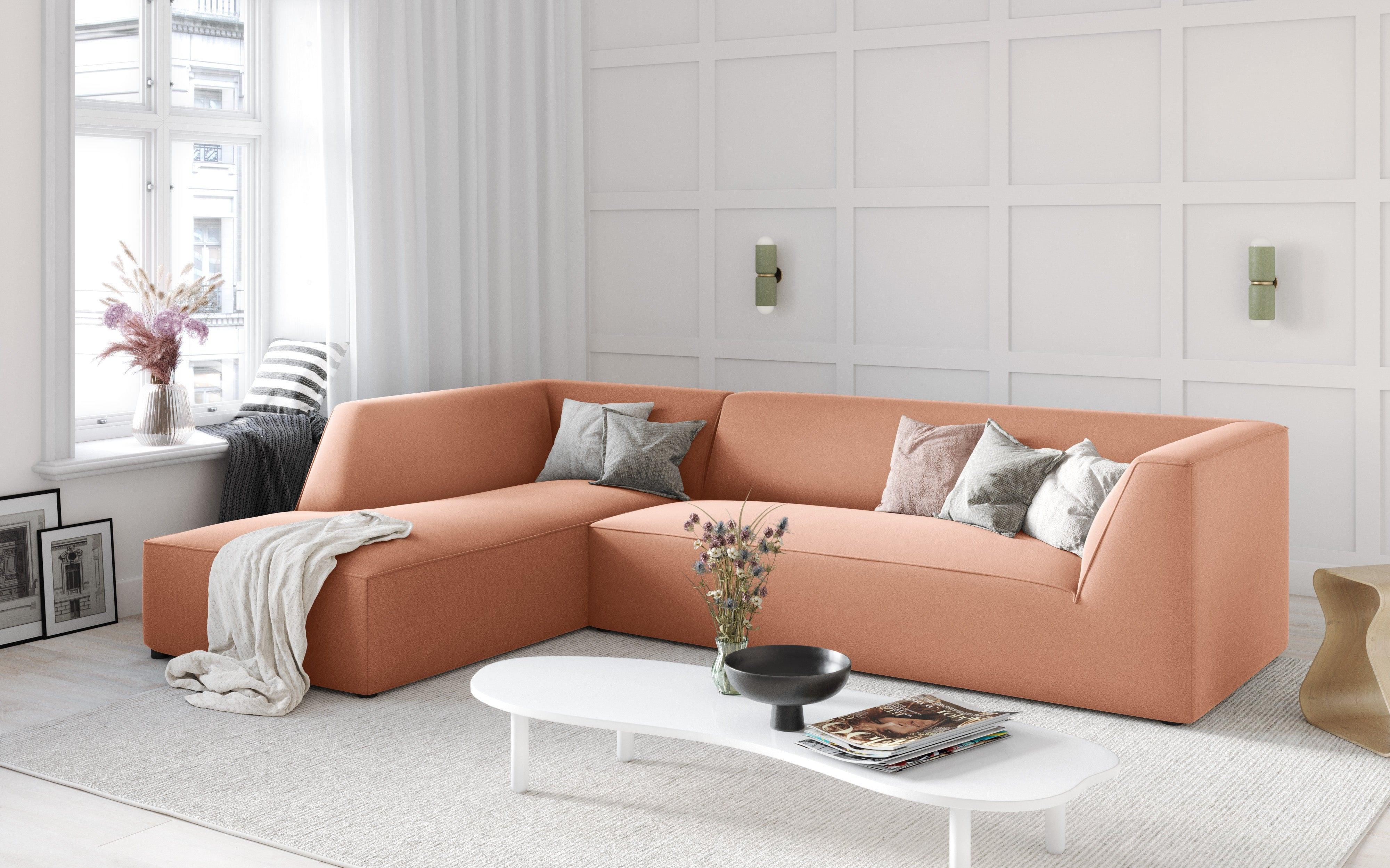 Narożnik aksamitny 4-osobowy lewostronny RUBY łososiowy Micadoni    Eye on Design