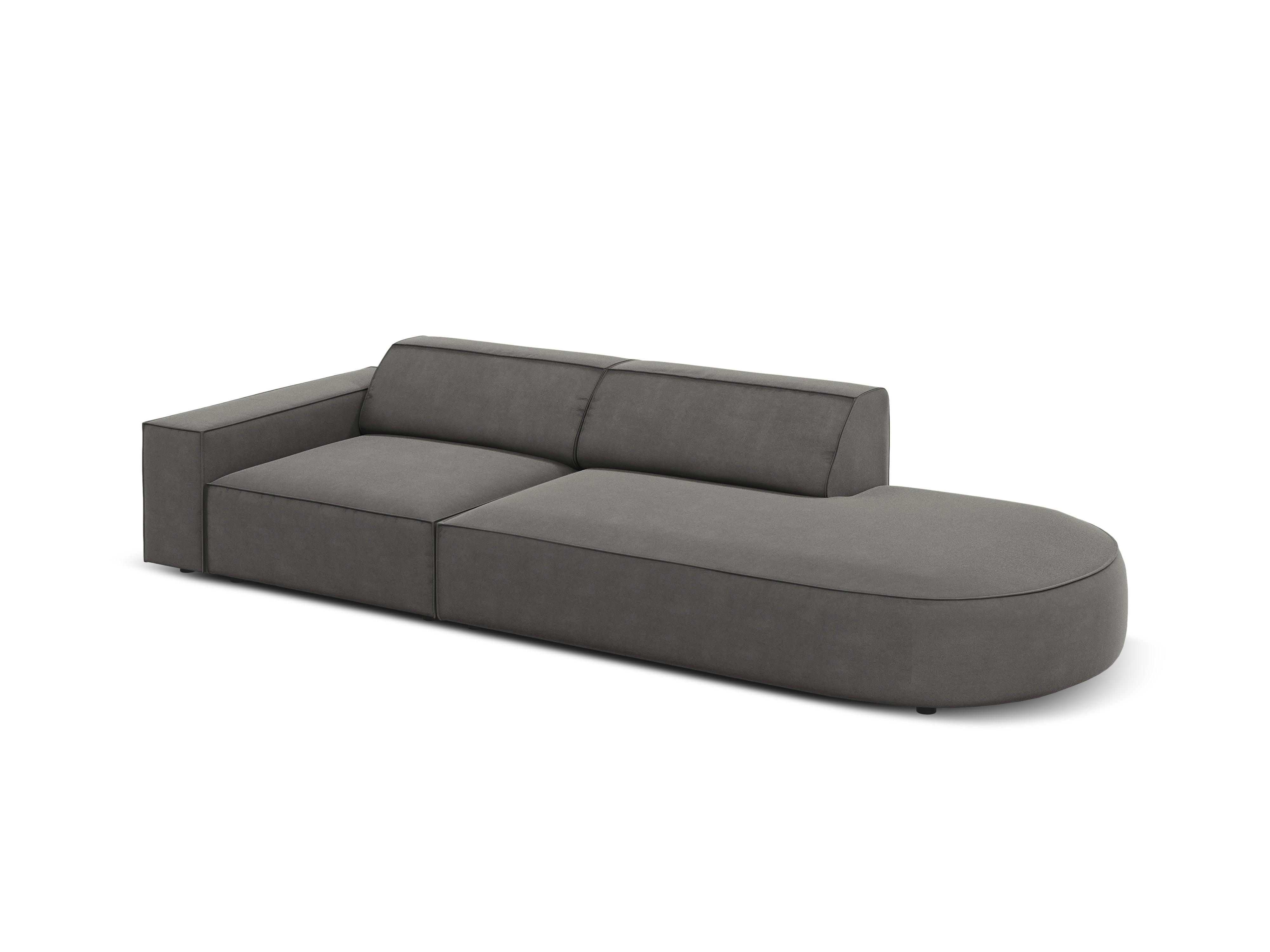 Sofa aksamitna prawostronna okrągła 3-osobowa JODIE jasnoszary Micadoni    Eye on Design