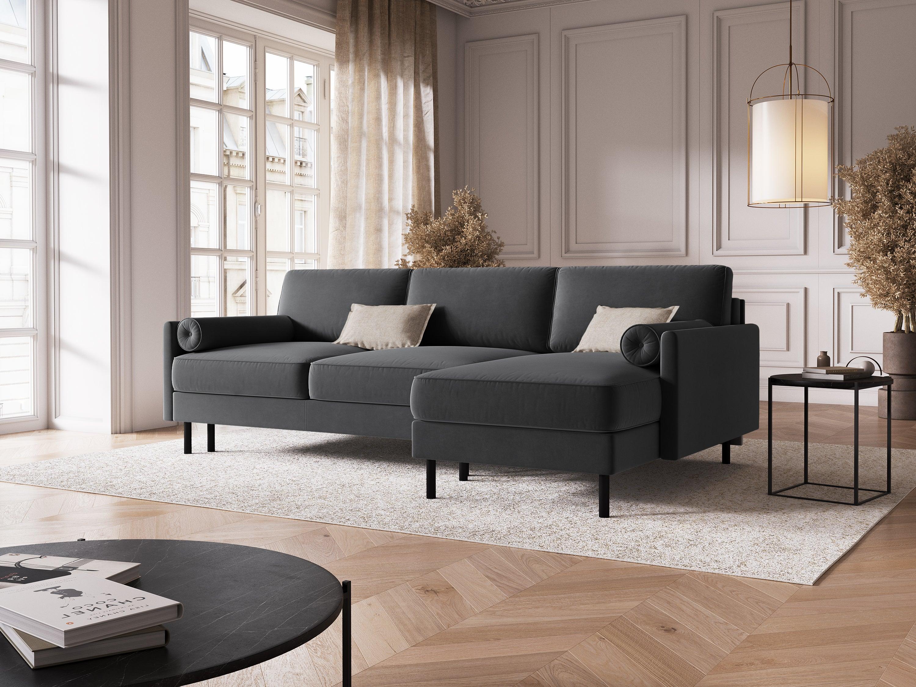 Narożnik aksamitny prawostronny z funkcją spania SCOTT ciemnoszary Micadoni    Eye on Design