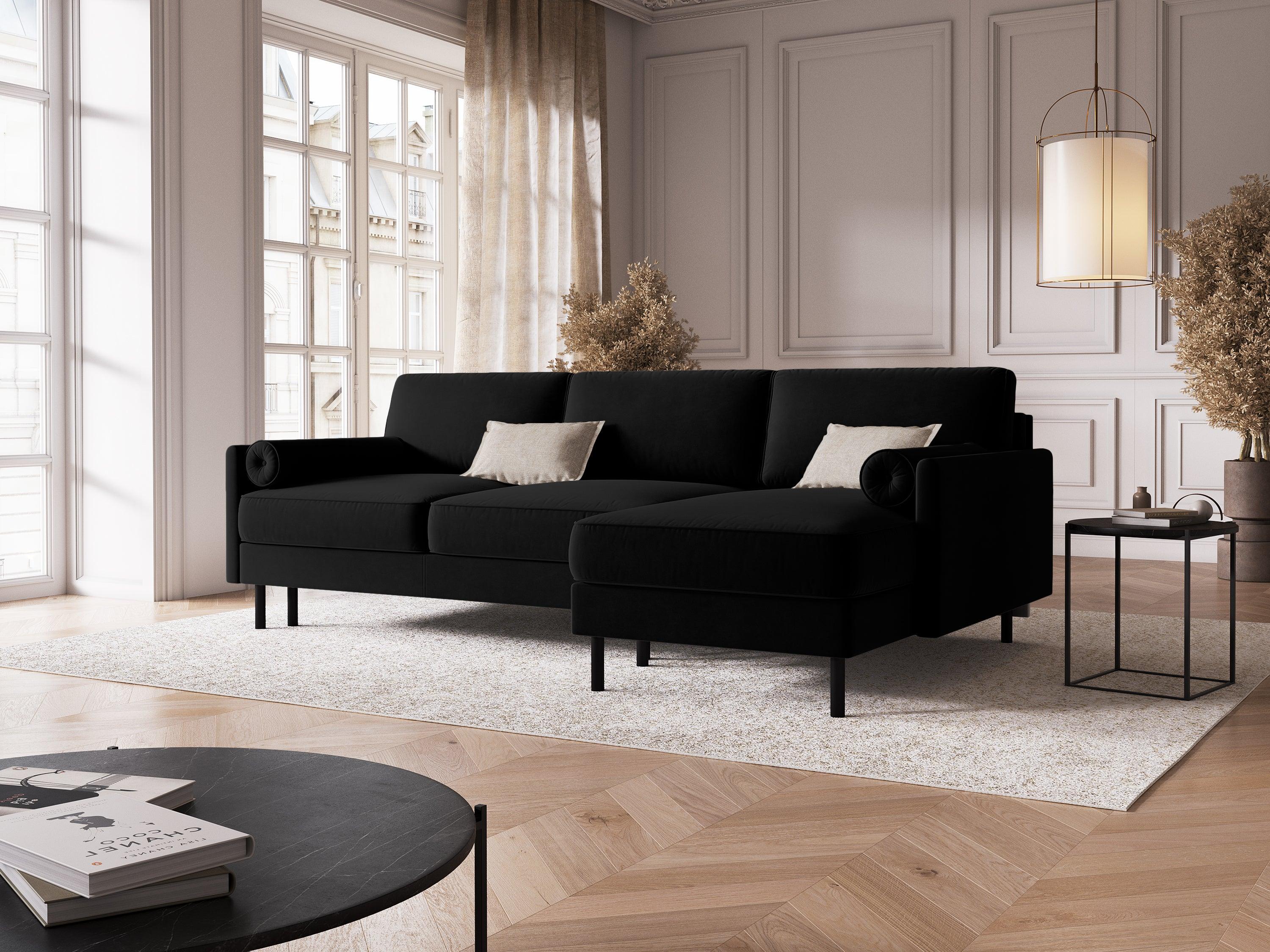 Narożnik aksamitny prawostronny z funkcją spania SCOTT czarny Micadoni    Eye on Design