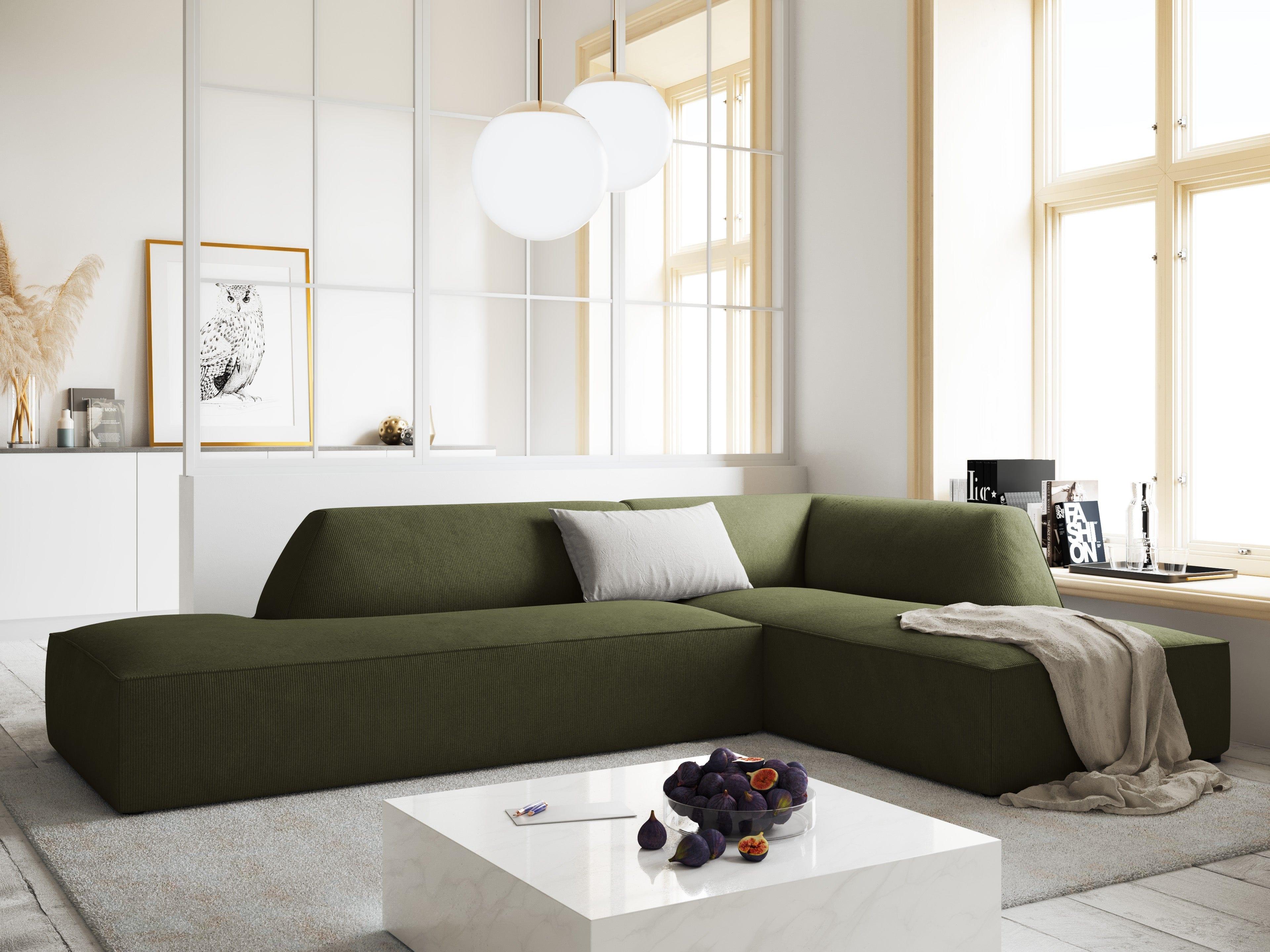 Sofa narożna sztruksowa prawostronny RUBY zielony Micadoni    Eye on Design