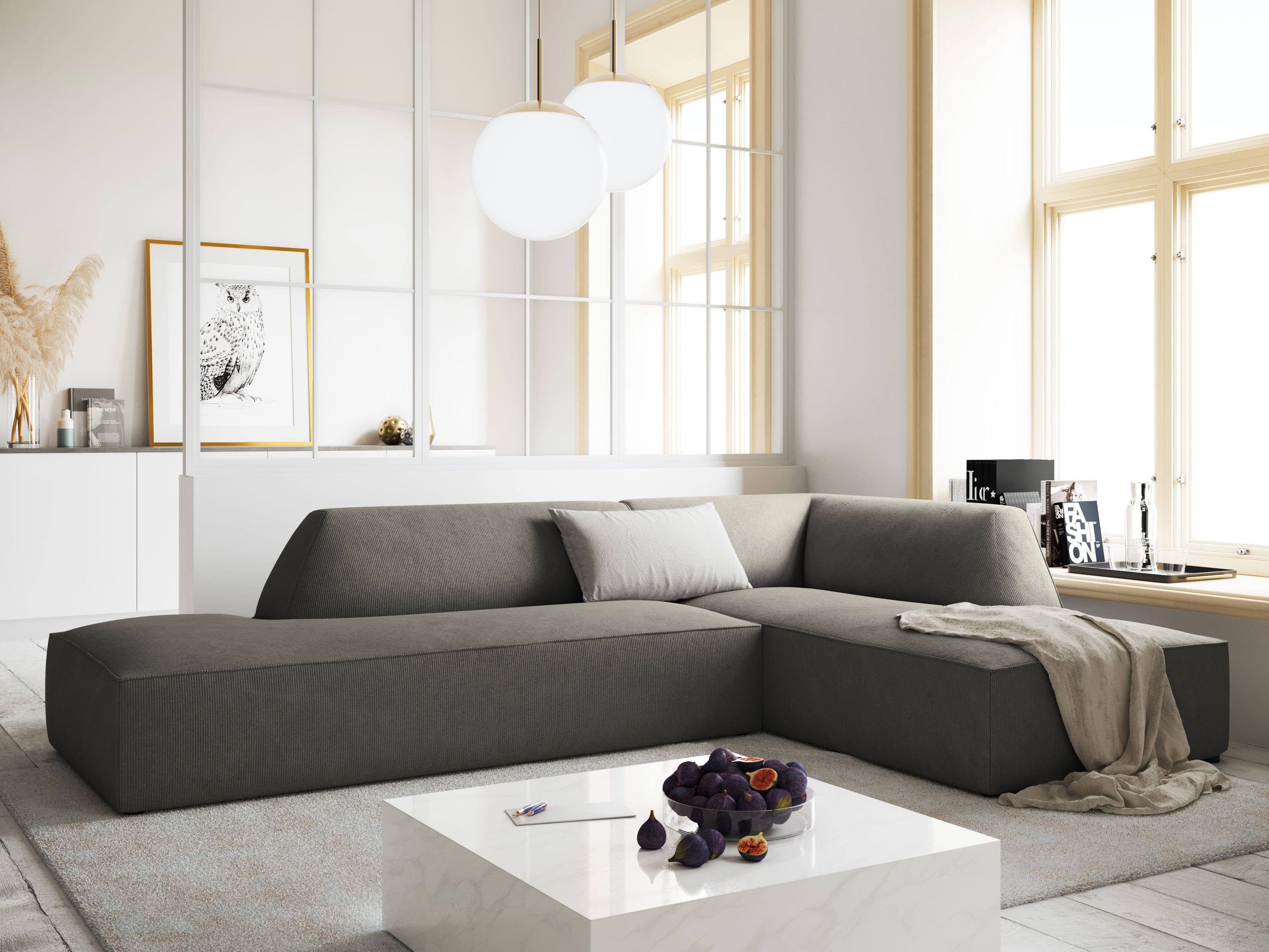 Sofa narożna sztruksowa prawostronny RUBY jasnoszary Micadoni    Eye on Design