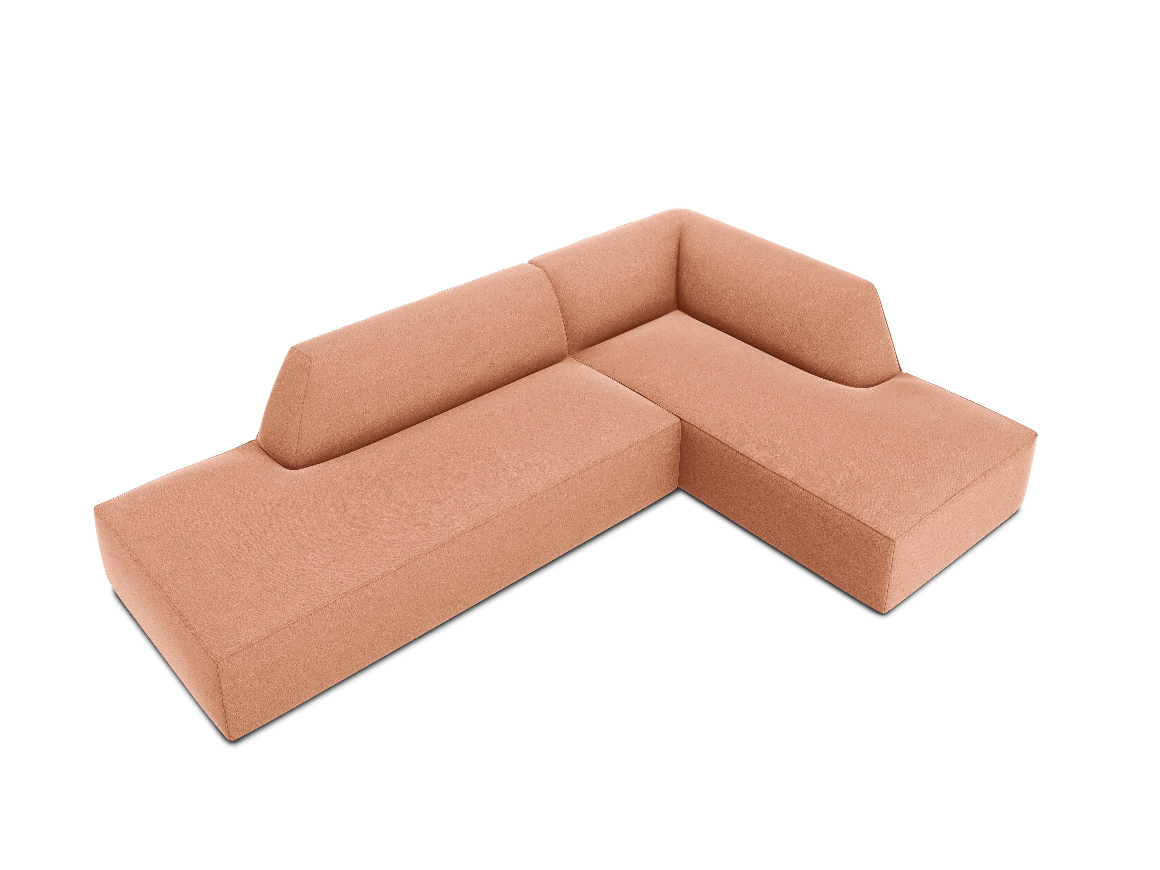 Sofa narożna aksamitna prawostronna RUBY łososiowy Micadoni    Eye on Design