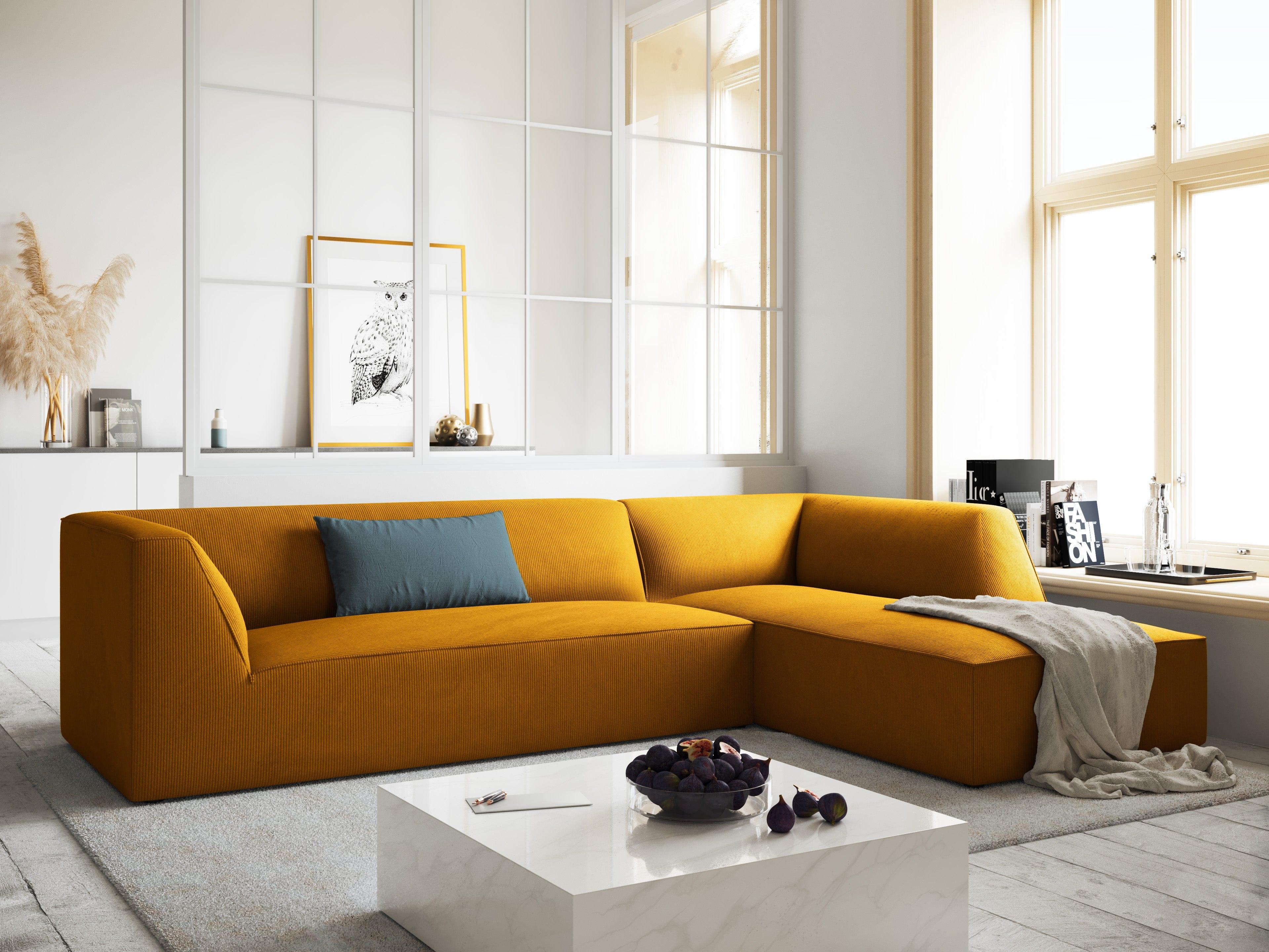 Narożnik sztruksowy 4-osobowy prawostronny RUBY żółty Micadoni    Eye on Design