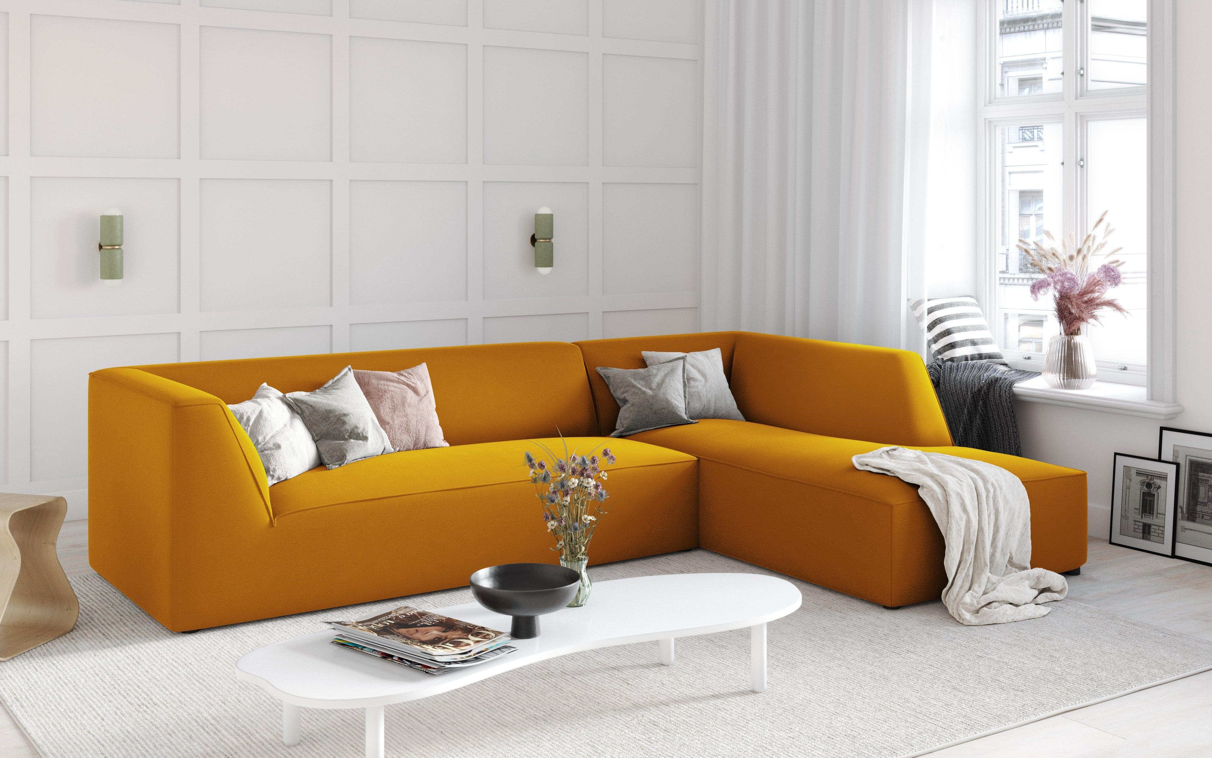 Narożnik aksamitny 4-osobowy prawostronny RUBY żółty Micadoni    Eye on Design