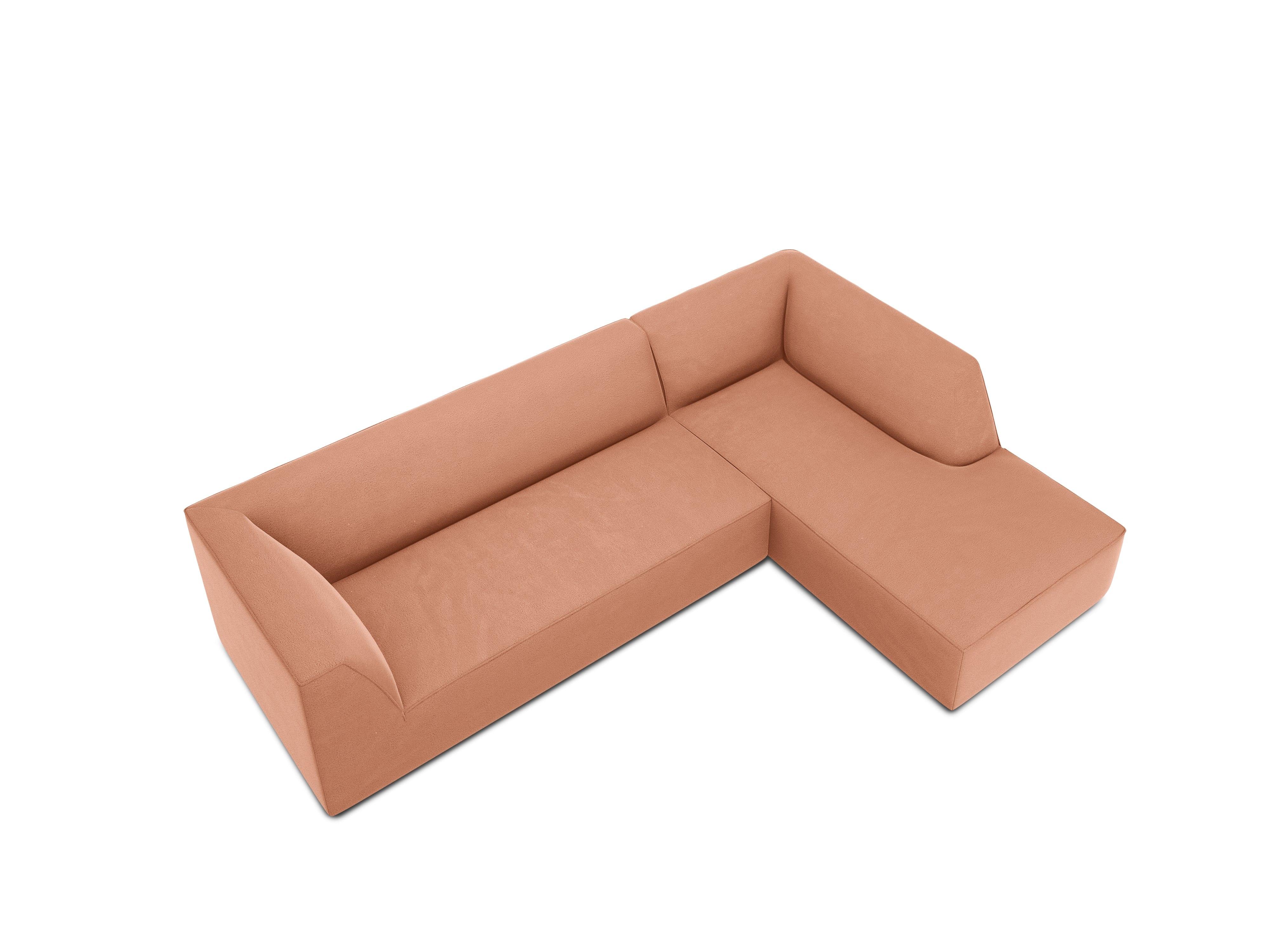 Narożnik aksamitny 4-osobowy prawostronny RUBY łososiowy Micadoni    Eye on Design