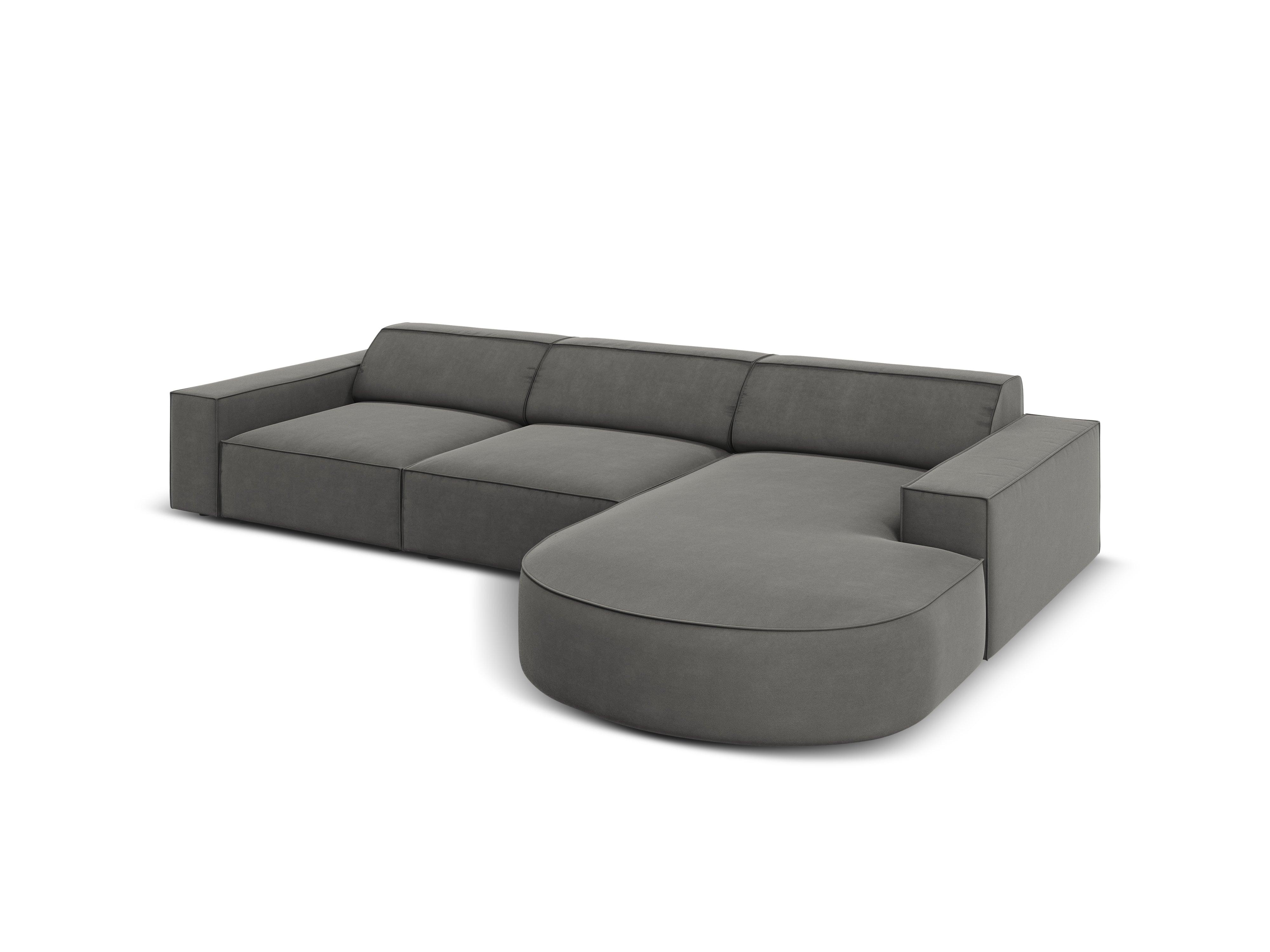 Narożnik aksamitny prawostronny 4-osobowy okrągły JODIE jasnoszary Micadoni    Eye on Design