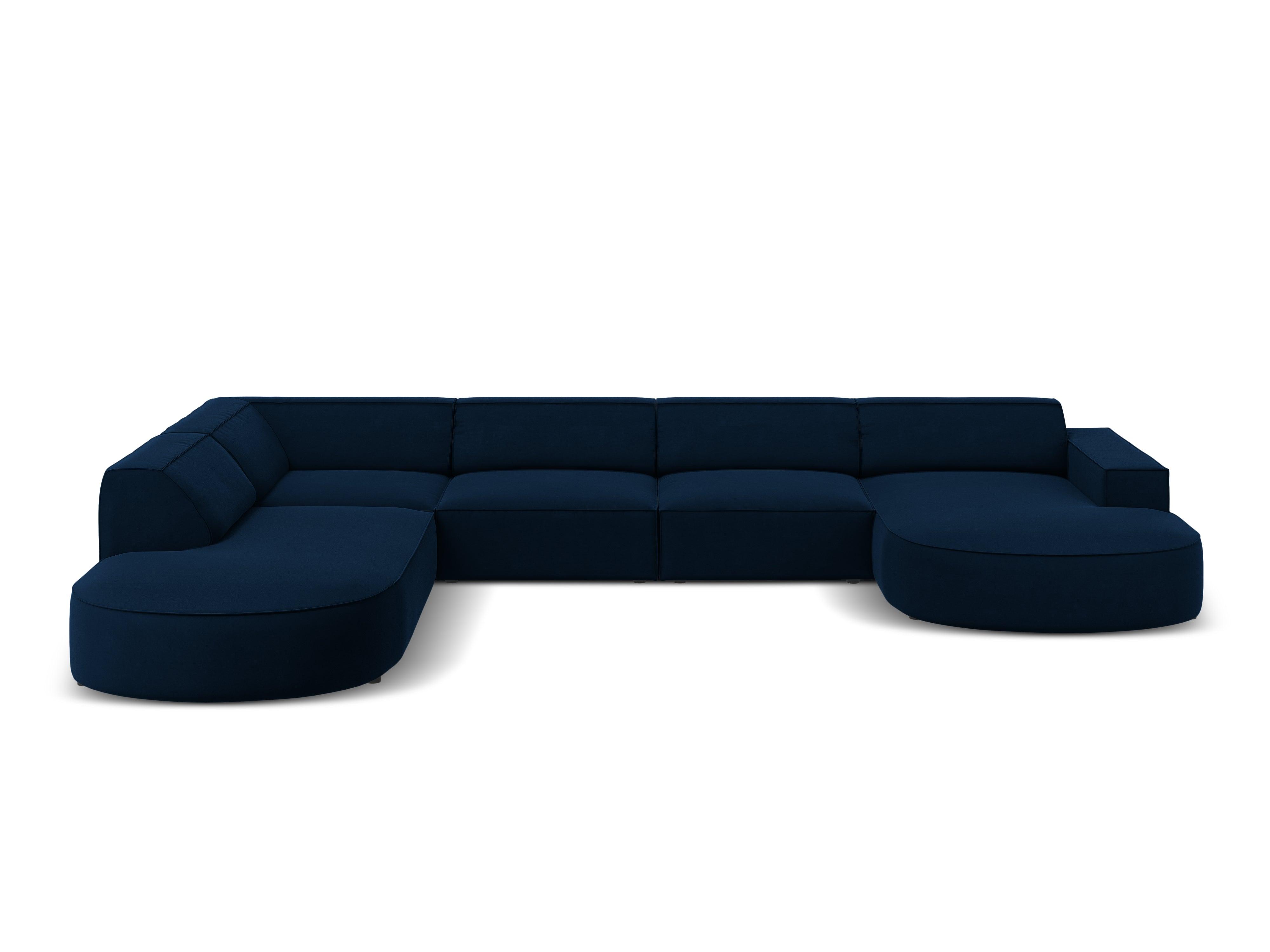 Sofa panoramiczna aksamitna lewostronna okrągła JODIE granat królewski Micadoni    Eye on Design
