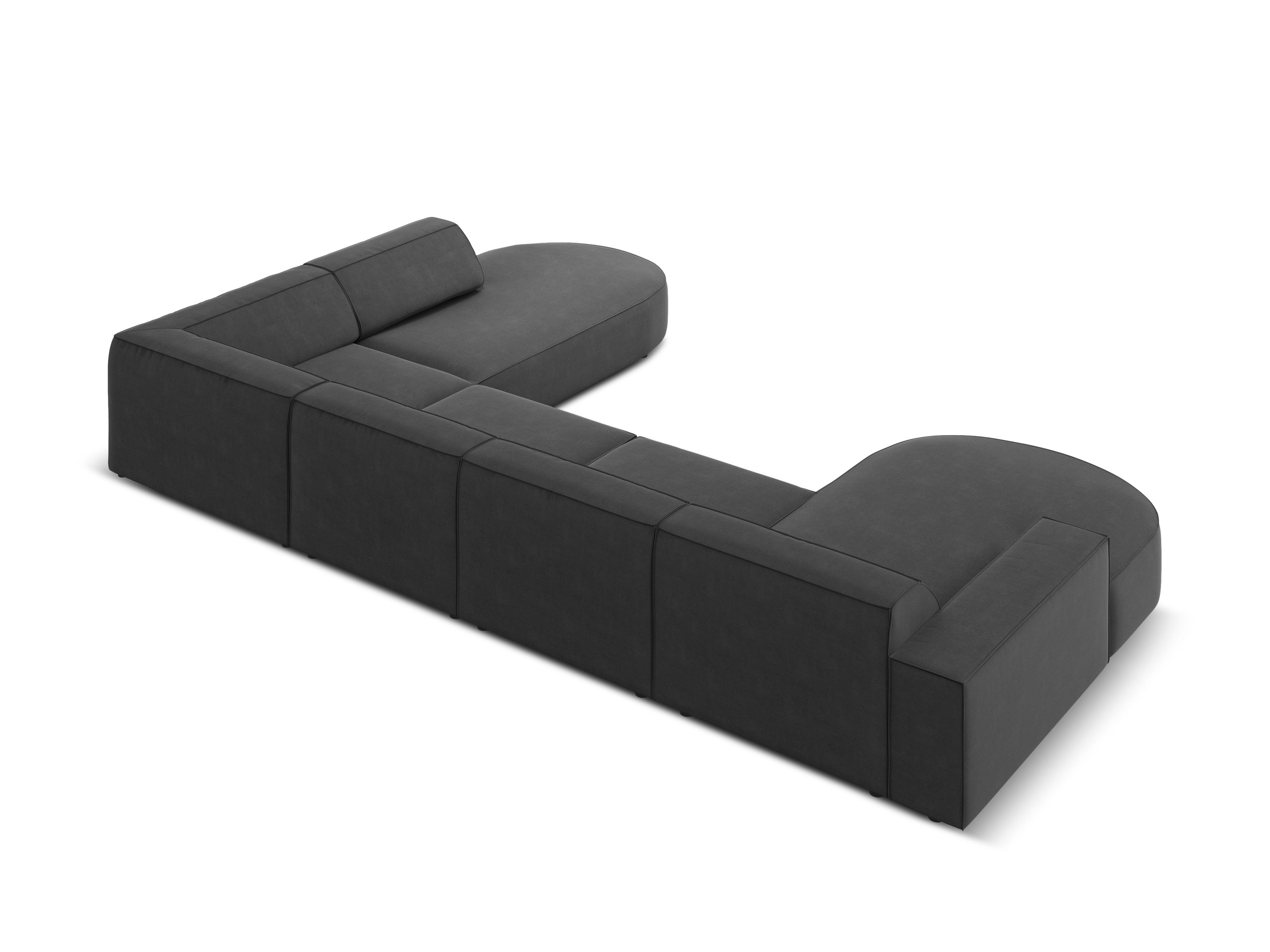 Sofa panoramiczna aksamitna prawostronna okrągła JODIE ciemnoszary Micadoni    Eye on Design