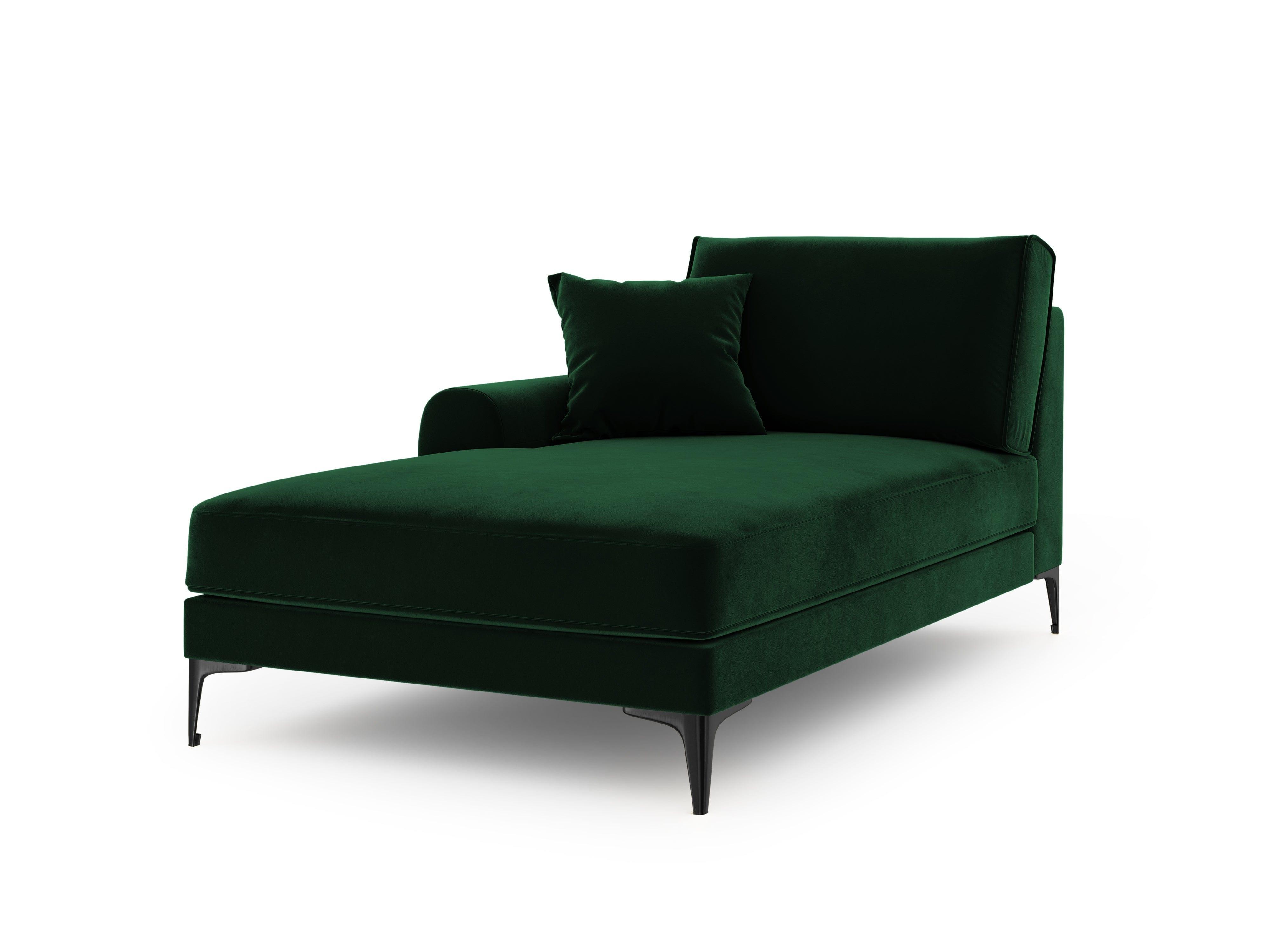 Szezlong aksamitny lewostronny MADARA butelkowa zieleń z czarną podstawą Mazzini Sofas    Eye on Design