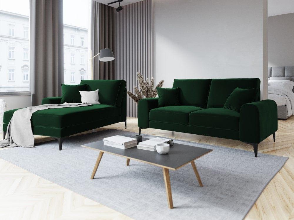 Szezlong aksamitny lewostronny MADARA butelkowa zieleń z czarną podstawą Mazzini Sofas    Eye on Design