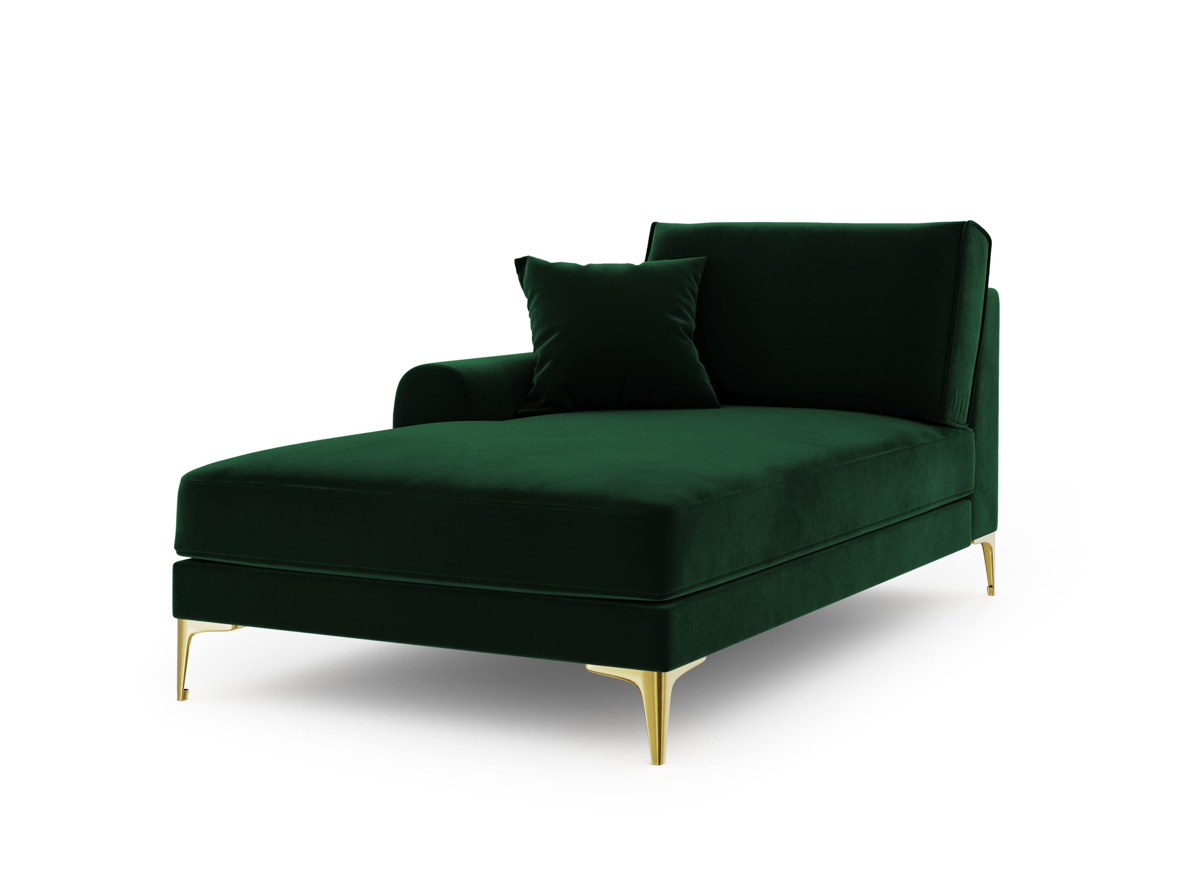 Szezlong aksamitny lewostronny MADARA butelkowa zieleń ze złotą podstawą Mazzini Sofas    Eye on Design