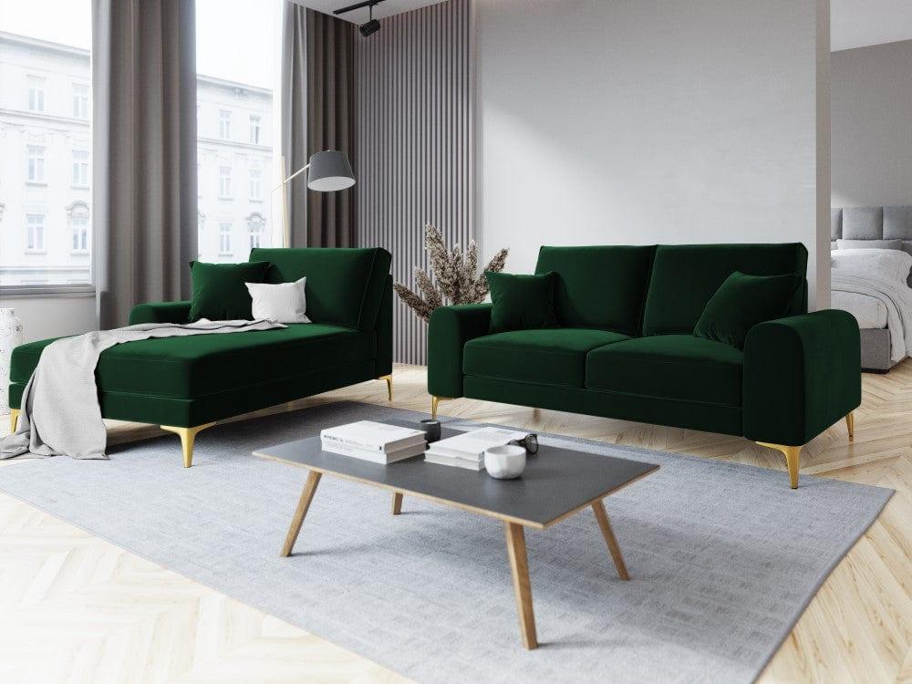 Szezlong aksamitny lewostronny MADARA butelkowa zieleń ze złotą podstawą Mazzini Sofas    Eye on Design