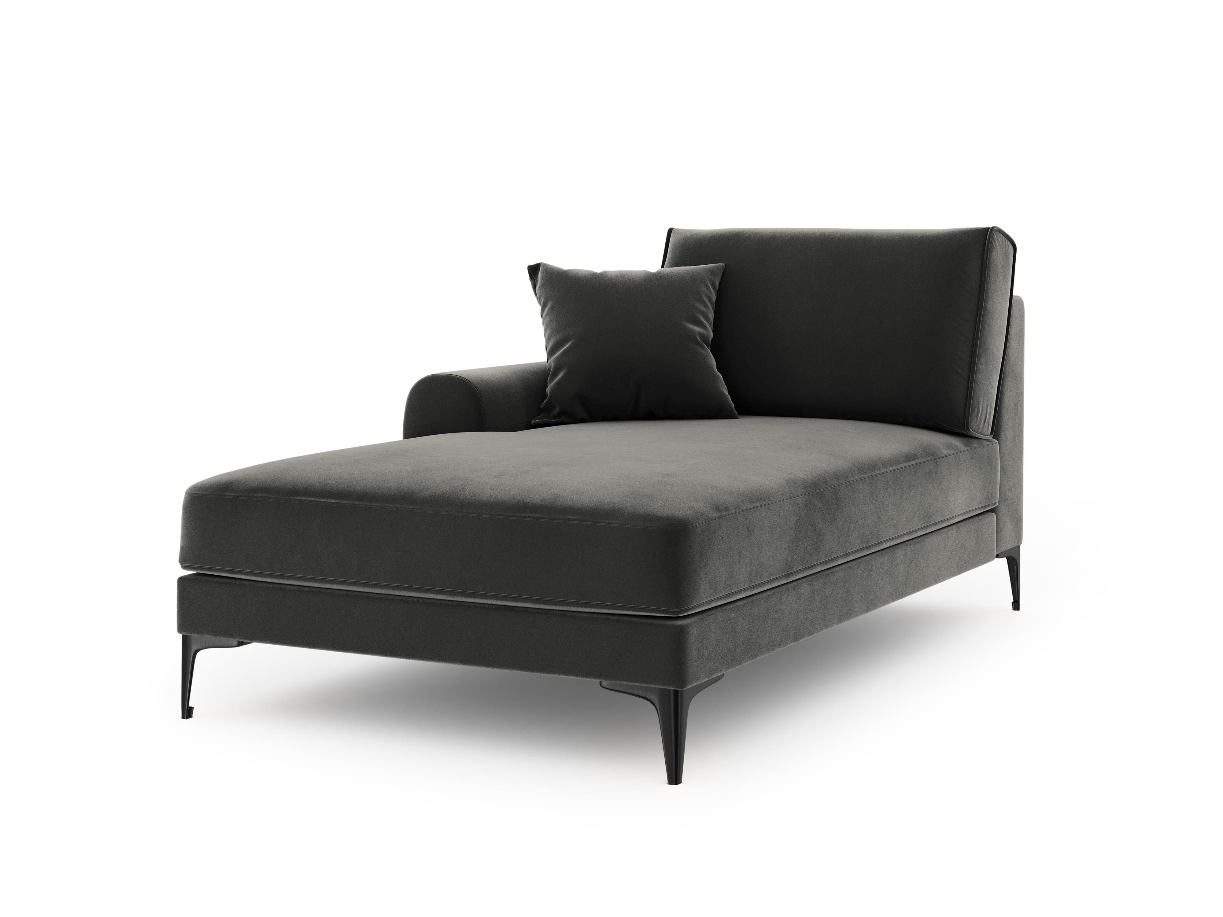 Szezlong aksamitny lewostronny MADARA ciemnoszary z czarną podstawą Mazzini Sofas    Eye on Design