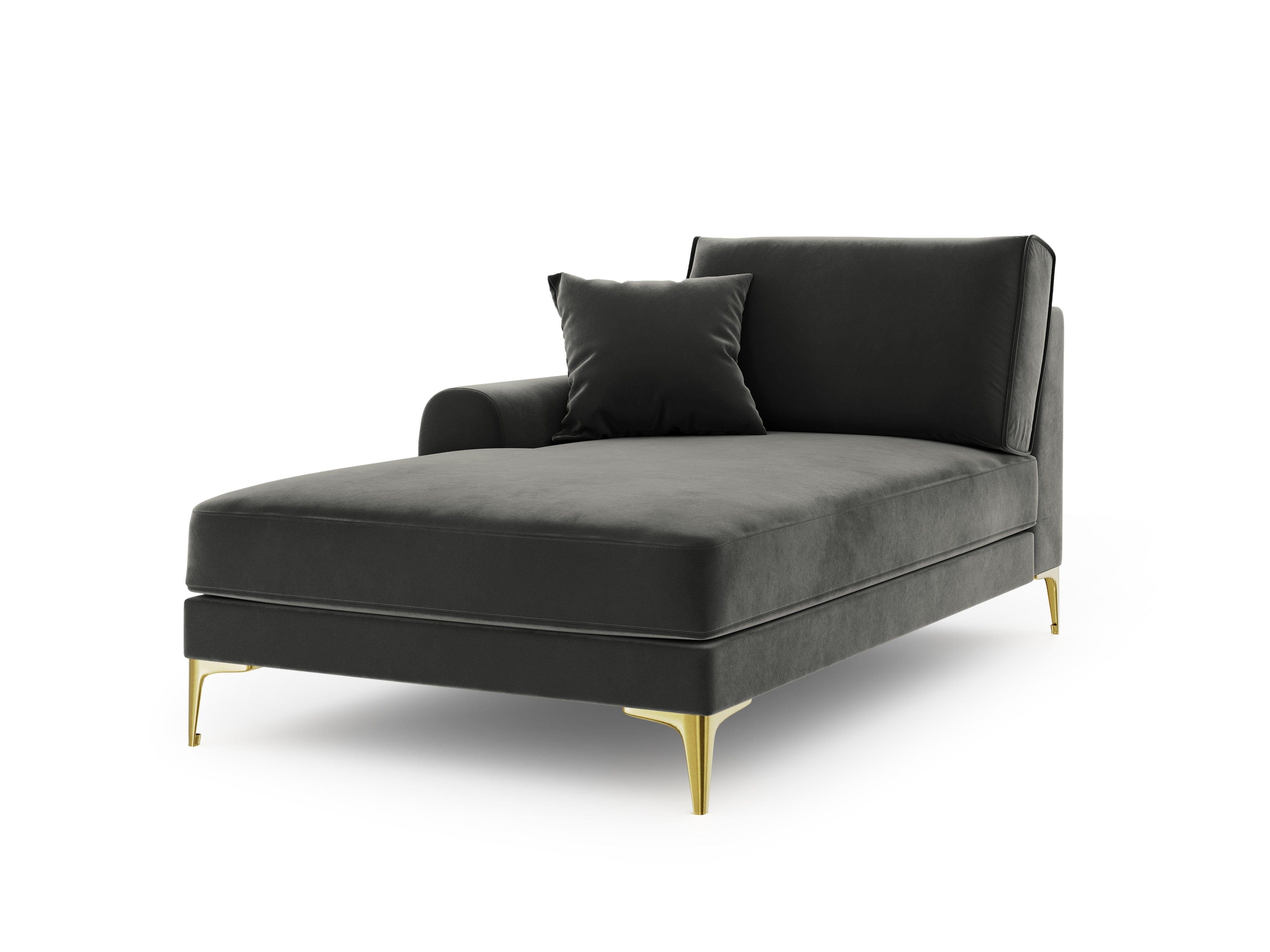 Szezlong aksamitny lewostronny MADARA ciemnoszary ze złotą podstawą Mazzini Sofas    Eye on Design