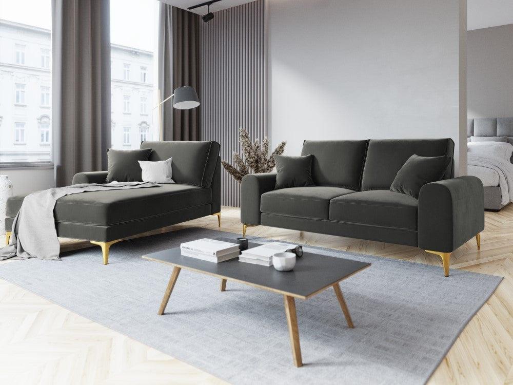 Szezlong aksamitny lewostronny MADARA ciemnoszary ze złotą podstawą Mazzini Sofas    Eye on Design