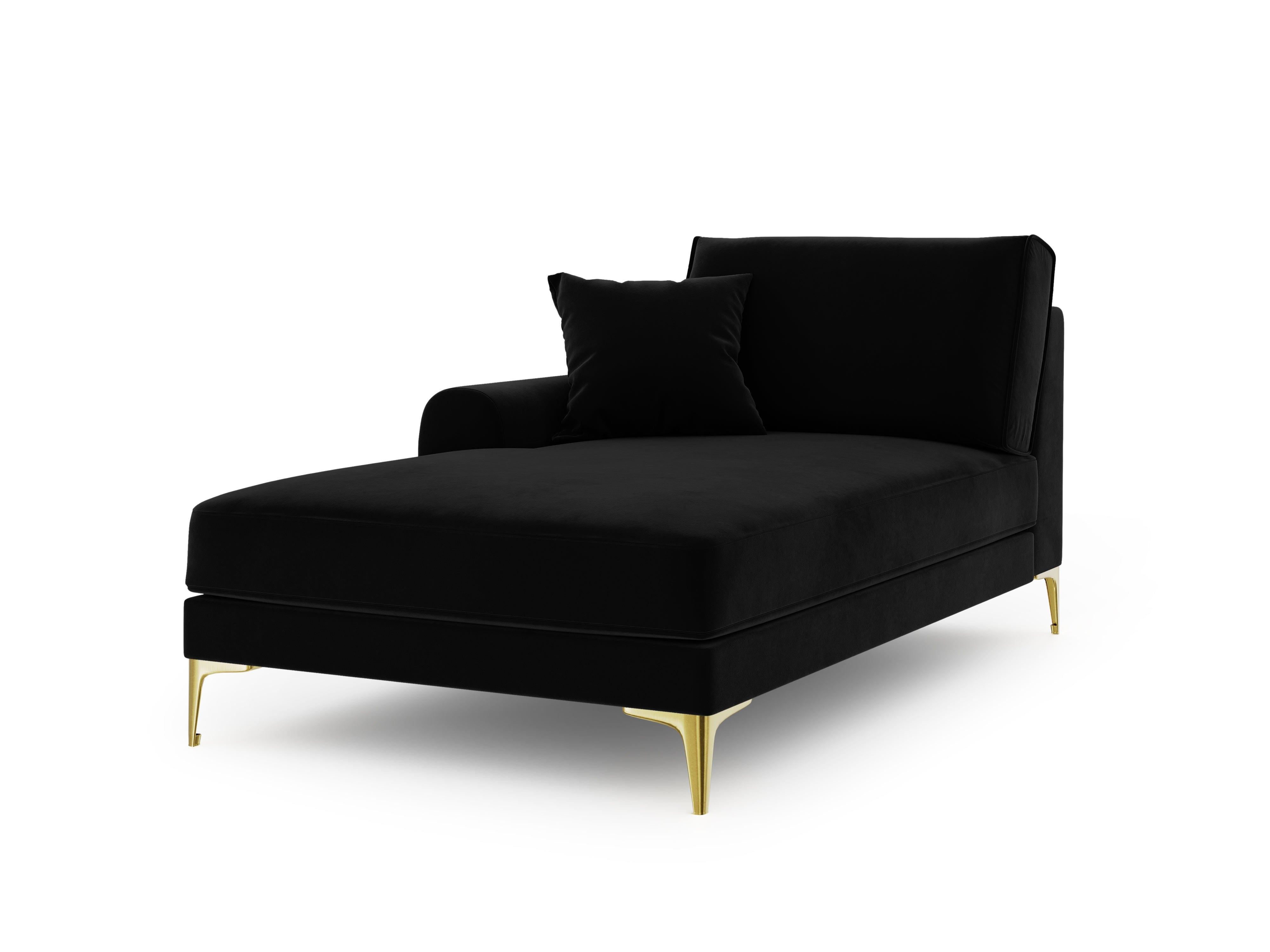 Szezlong aksamitny lewostronny MADARA czarny ze złotą podstawą Mazzini Sofas    Eye on Design