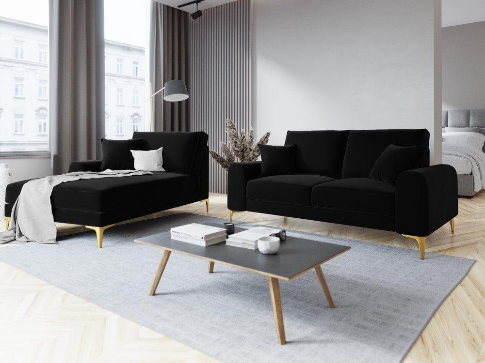 Szezlong aksamitny lewostronny MADARA czarny ze złotą podstawą Mazzini Sofas    Eye on Design