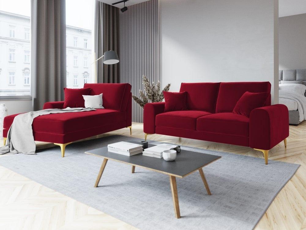 Szezlong aksamitny lewostronny MADARA czerwony ze złotą podstawą Mazzini Sofas    Eye on Design