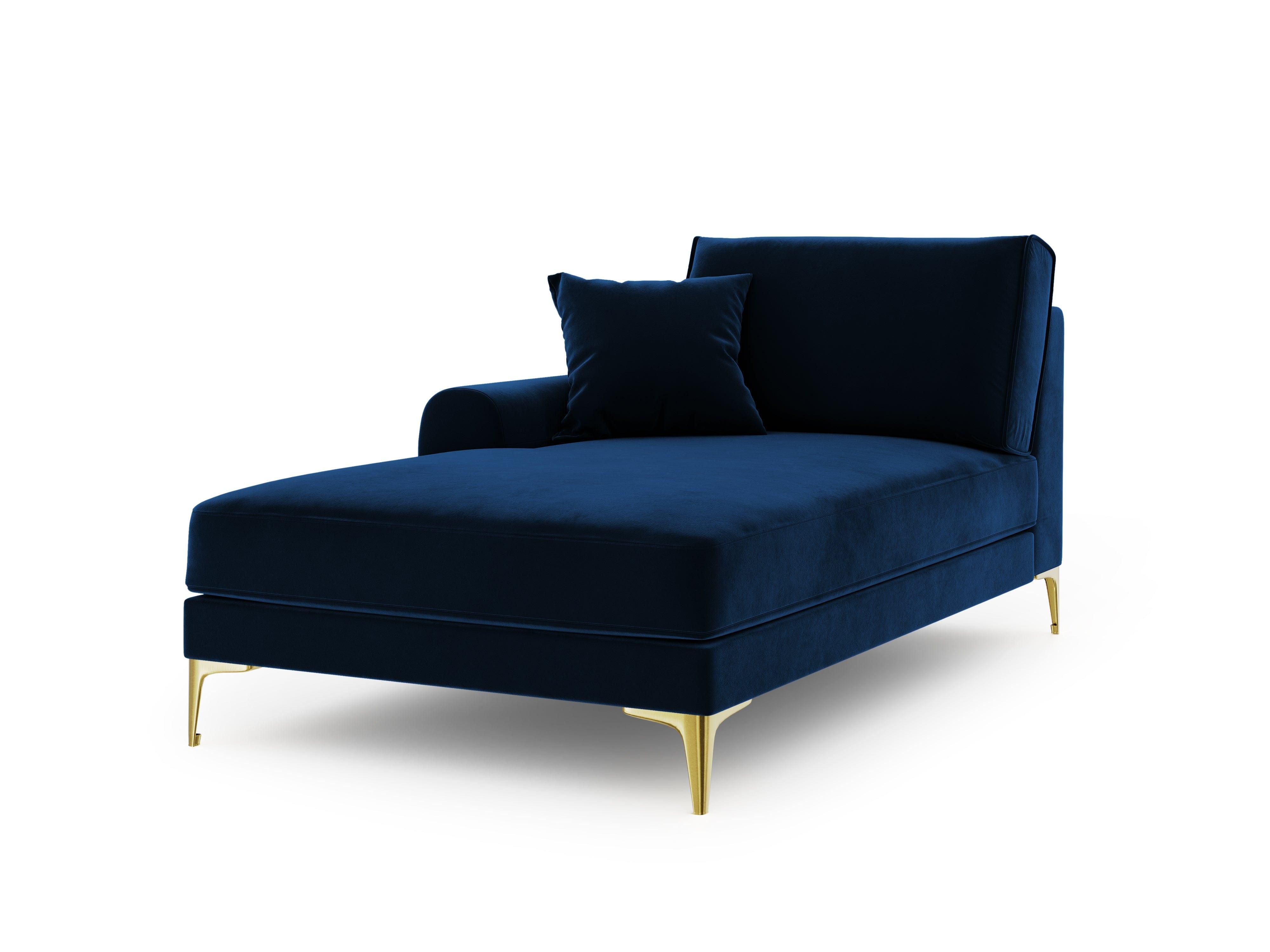 Szezlong aksamitny lewostronny MADARA królewski niebieski ze złotą podstawą Mazzini Sofas    Eye on Design