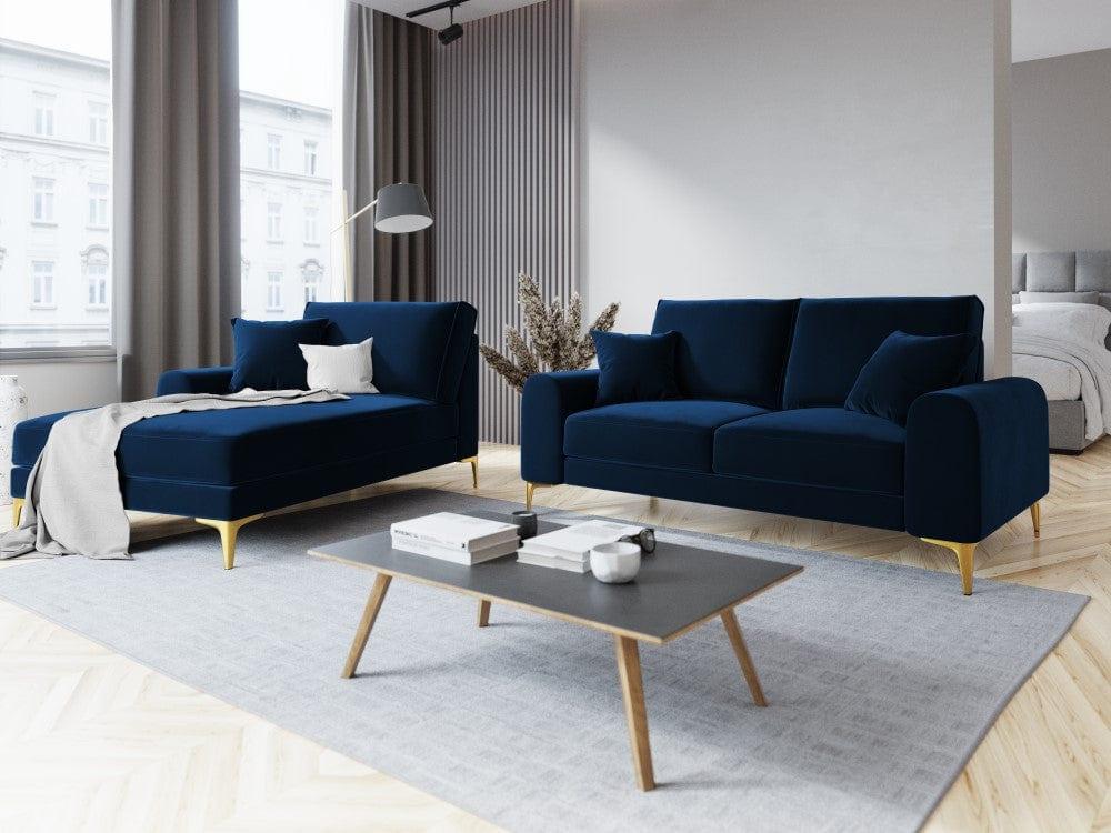 Szezlong aksamitny lewostronny MADARA królewski niebieski ze złotą podstawą Mazzini Sofas    Eye on Design