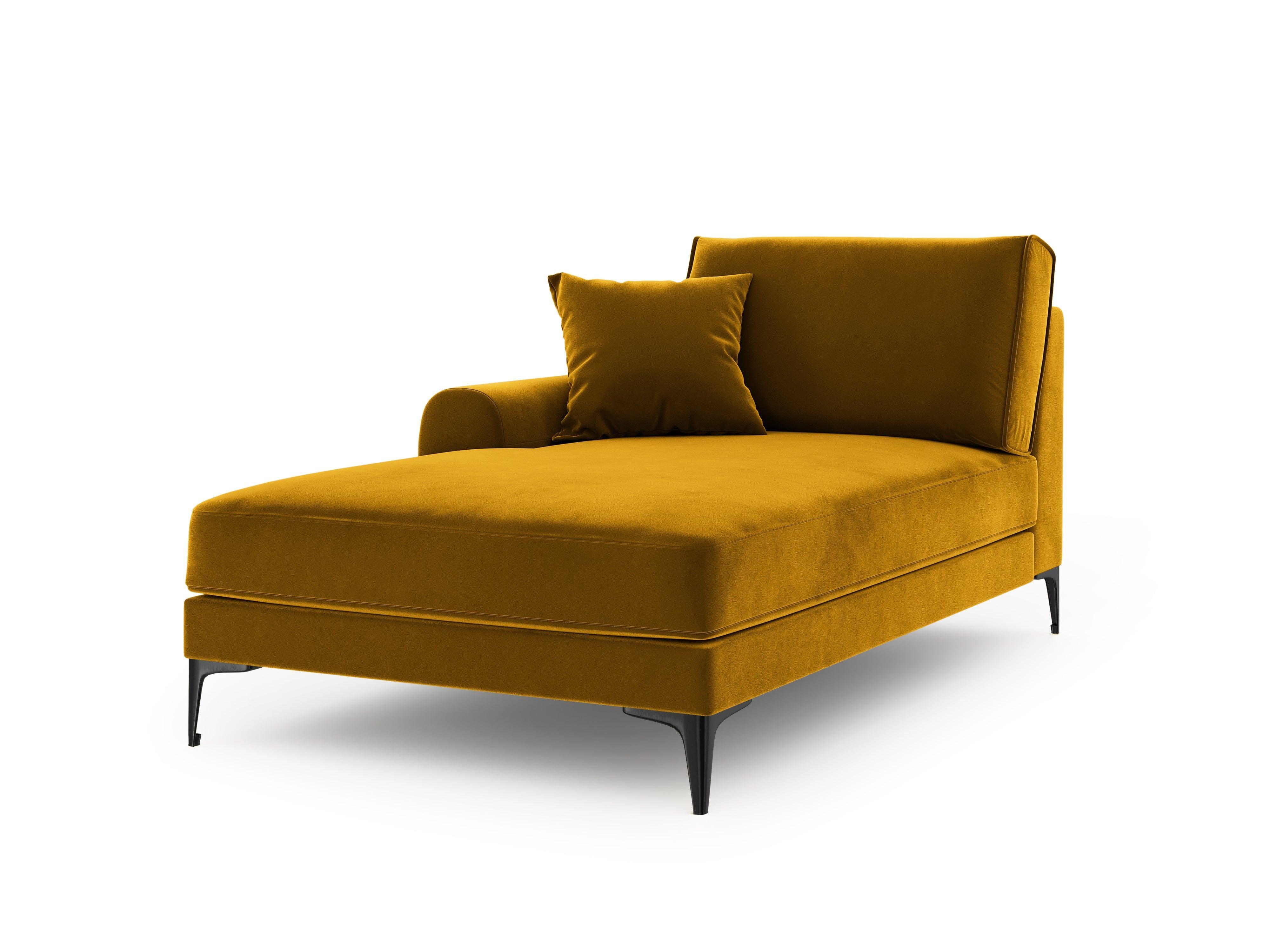 Szezlong aksamitny lewostronny MADARA musztardowy z czarną podstawą Mazzini Sofas    Eye on Design