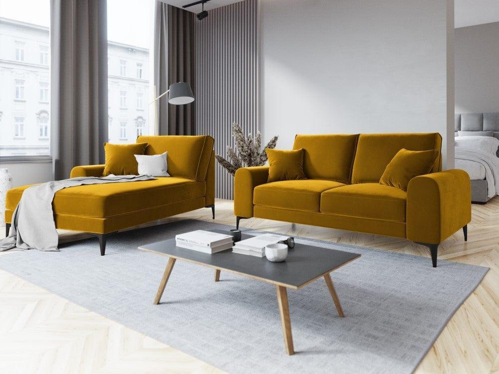 Szezlong aksamitny lewostronny MADARA musztardowy z czarną podstawą Mazzini Sofas    Eye on Design