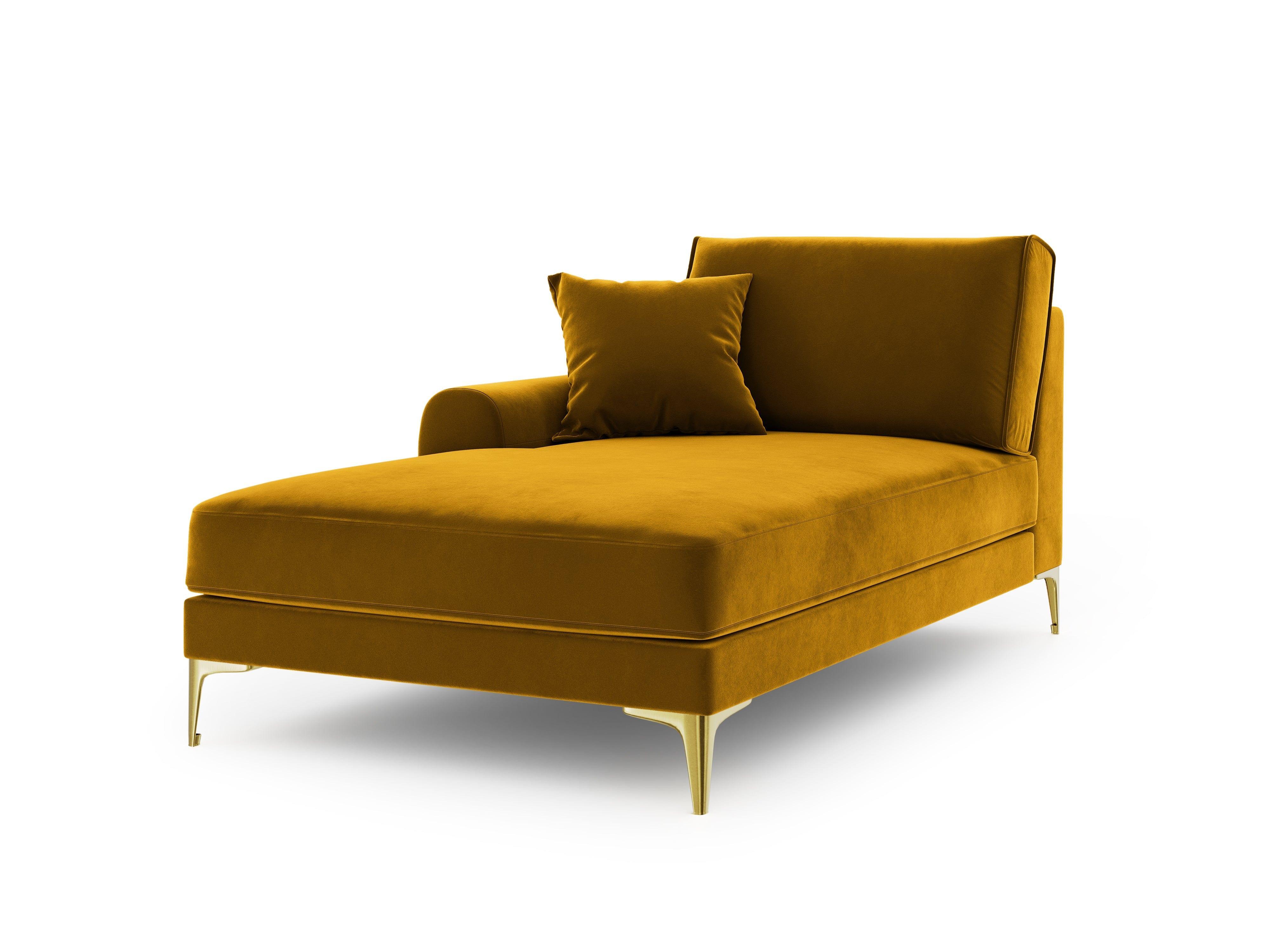 Szezlong aksamitny lewostronny MADARA musztardowy ze złotą podstawą Mazzini Sofas    Eye on Design