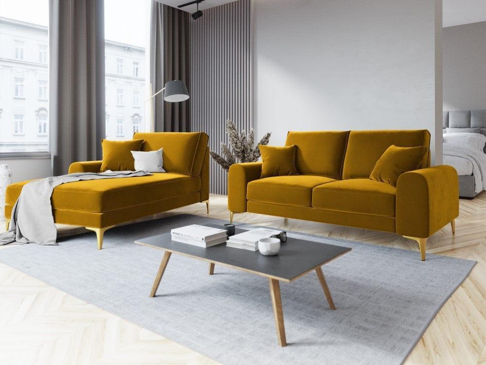 Szezlong aksamitny lewostronny MADARA musztardowy ze złotą podstawą Mazzini Sofas    Eye on Design