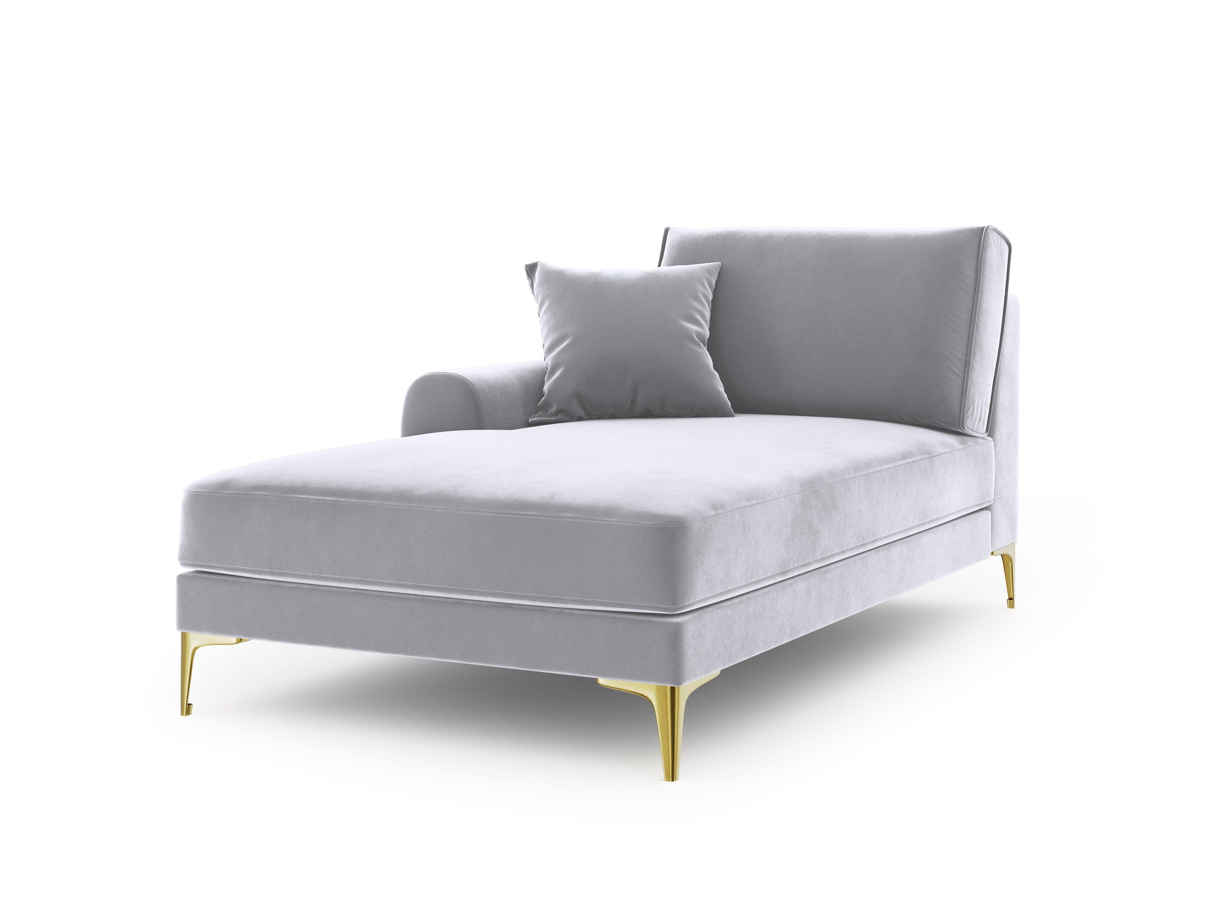Szezlong aksamitny lewostronny MADARA srebrny ze złotą podstawą Mazzini Sofas    Eye on Design