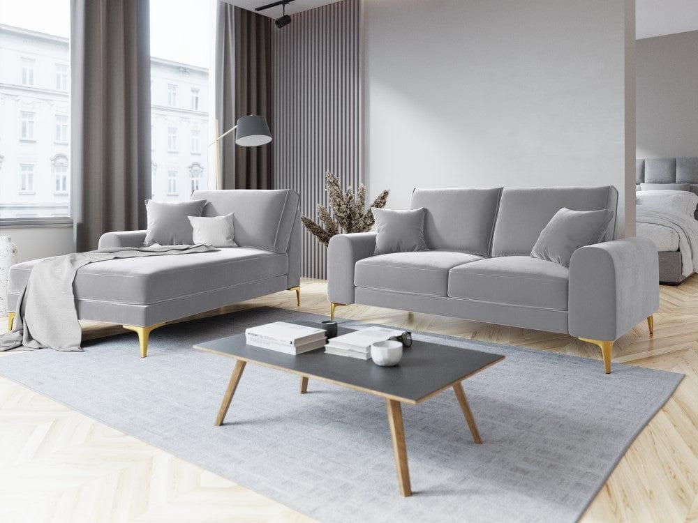 Szezlong aksamitny lewostronny MADARA srebrny ze złotą podstawą Mazzini Sofas    Eye on Design