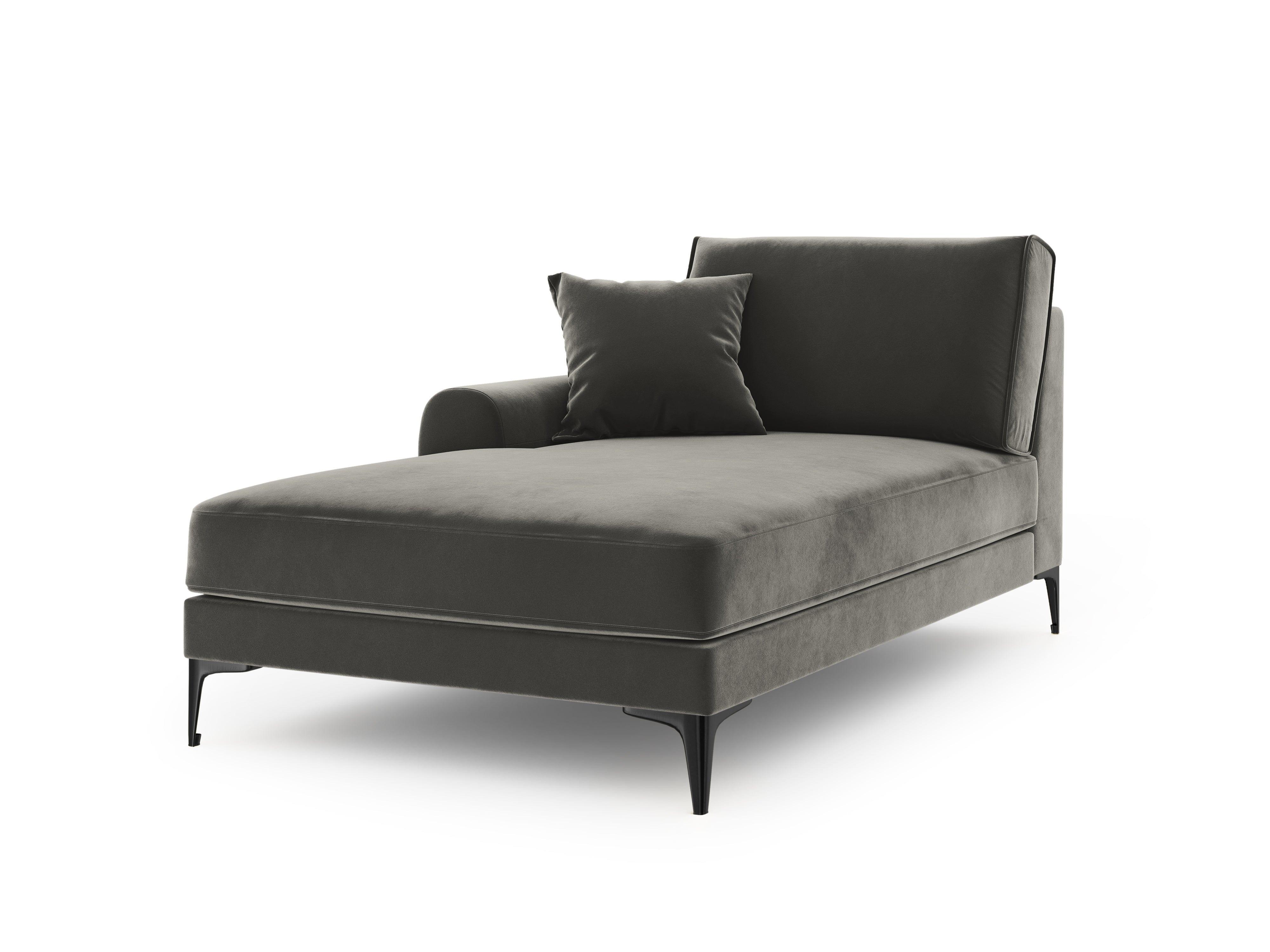Szezlong aksamitny lewostronny MADARA szary z czarną podstawą Mazzini Sofas    Eye on Design