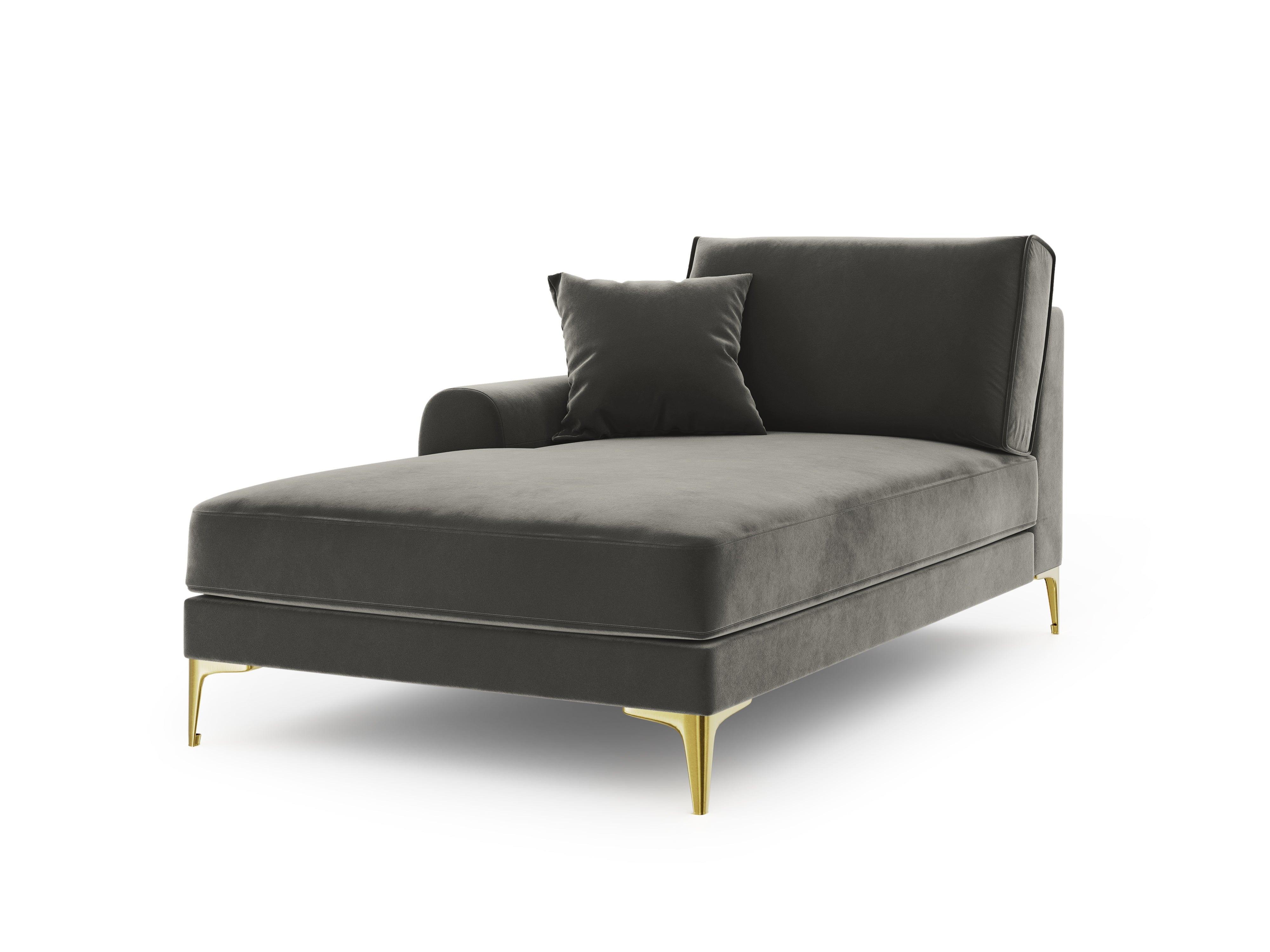 Szezlong aksamitny lewostronny MADARA szary ze złotą podstawą Mazzini Sofas    Eye on Design