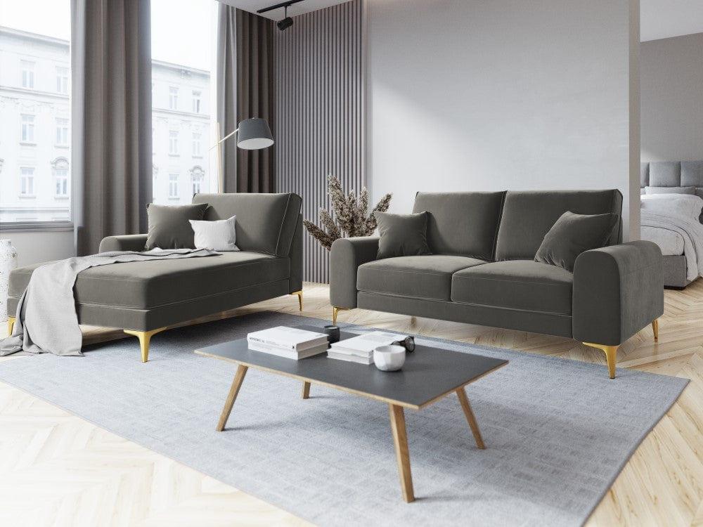 Szezlong aksamitny lewostronny MADARA szary ze złotą podstawą Mazzini Sofas    Eye on Design