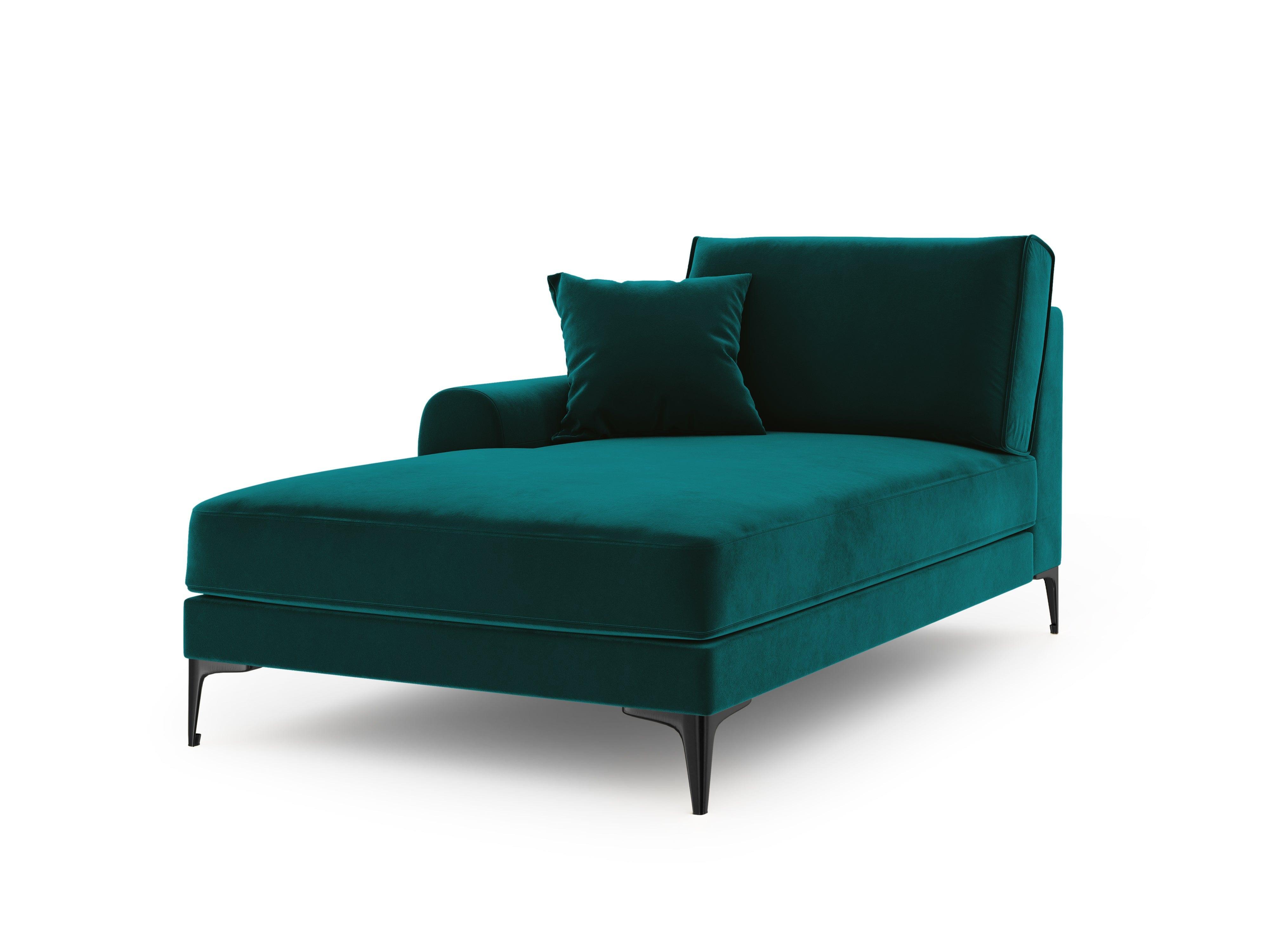 Szezlong aksamitny lewostronny MADARA turkusowy z czarną podstawą Mazzini Sofas    Eye on Design